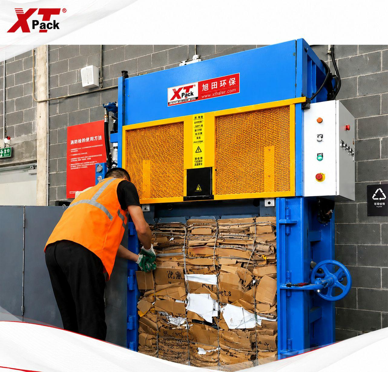 XTpack_blue_and_yellow_hydraulic_waste_paper_baler,_worker_compressing_cardboard_bales_in_warehouse,_efficient,_durable,_and_safe_industrial_recycling_machine..png..jpg XTpack_blue_and_yellow_hydraulic_waste_paper_baler,_worker_compressing_cardboard_bales_in_warehouse,_efficient,_durable,_and_safe_industrial_recycling_machine..png..jpg